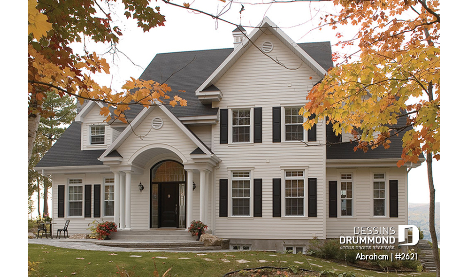 Version couleur no. 1 - Vue avant - Plan de maison 4 chambres, garage triple, 3 salons, 2 foyers, superbe chambre parents, sous-sol à aménager - Abraham