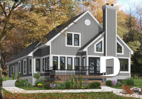 Version couleur no. 2 - Vue arrière - Plan de maison style chalet 3 chambres pour vue panoramique, garage, foyer, grande terrasse - Grandmont 2