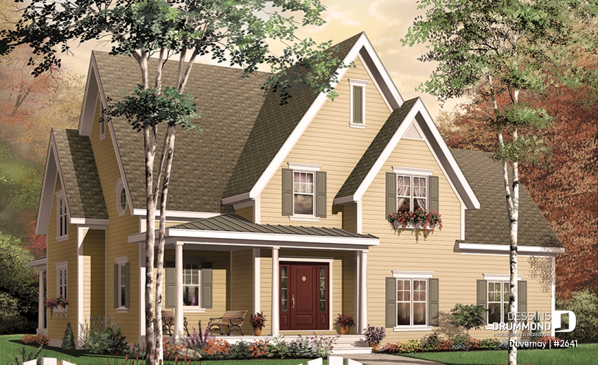 Vue avant - MODÈLE DE BASE - Plan de maison avec espace boni, 3 à 4 chambres, suite des parents, bureau, îlot à la cuisine, garage double - Duvernay