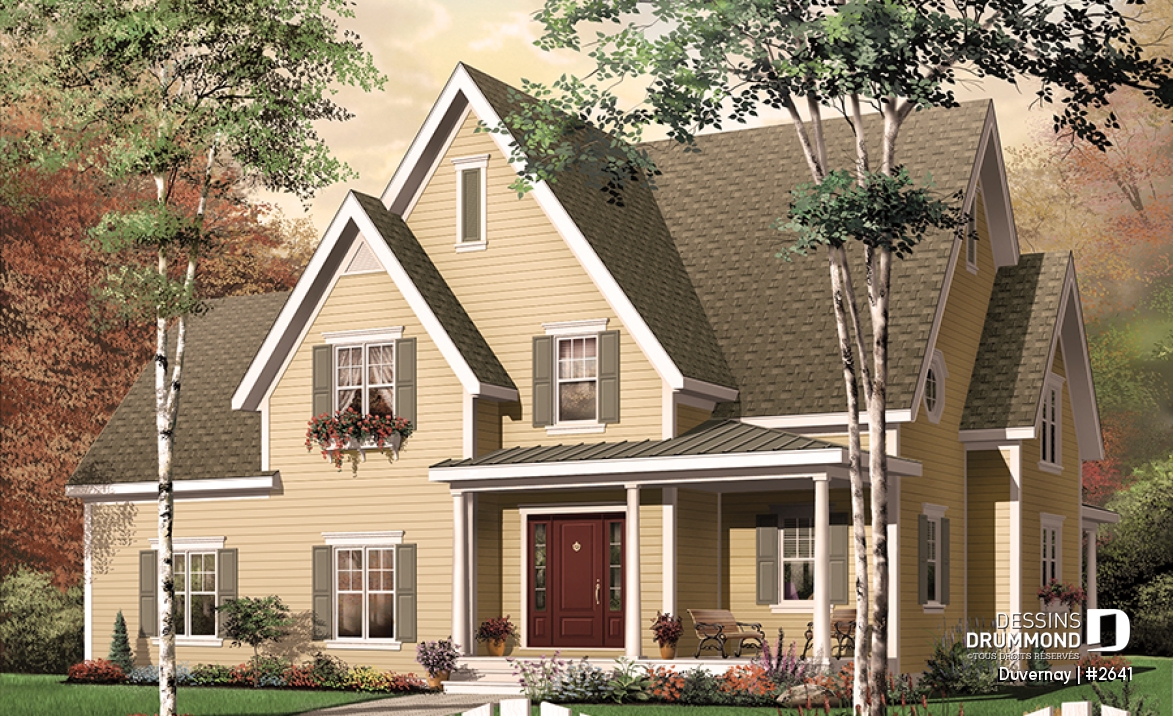 Vue avant - MODÈLE DE BASE - Plan de maison avec espace boni, 3 à 4 chambres, suite des parents, bureau, îlot à la cuisine, garage double - Duvernay