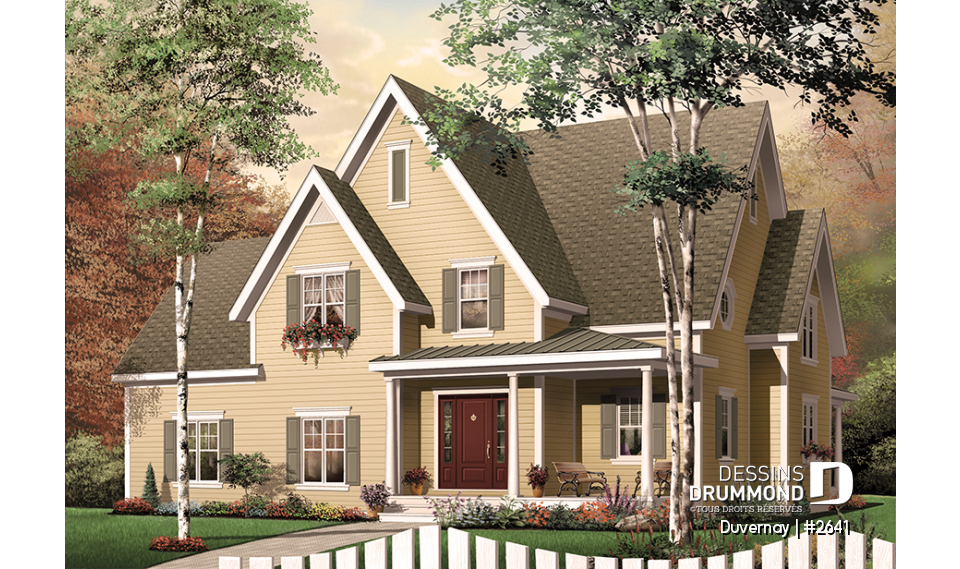 Vue avant - MODÈLE DE BASE - Plan de maison avec espace boni, 3 à 4 chambres, suite des parents, bureau, îlot à la cuisine, garage double - Duvernay