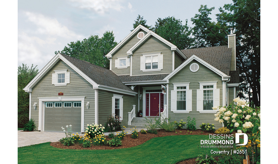 Vue avant - MODÈLE DE BASE - Maison champêtre avec garage et 2 chambres, cuisine avec garde-manger, plafond 9' - Coventry