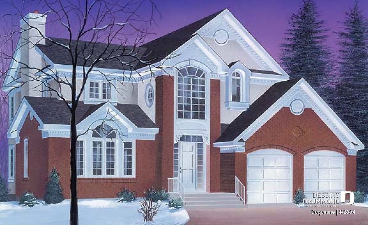 Vue avant - MODÈLE DE BASE - 2 étages, 4 chambres, séjour avec foyer, cuisine originale, garage double - Duquesne