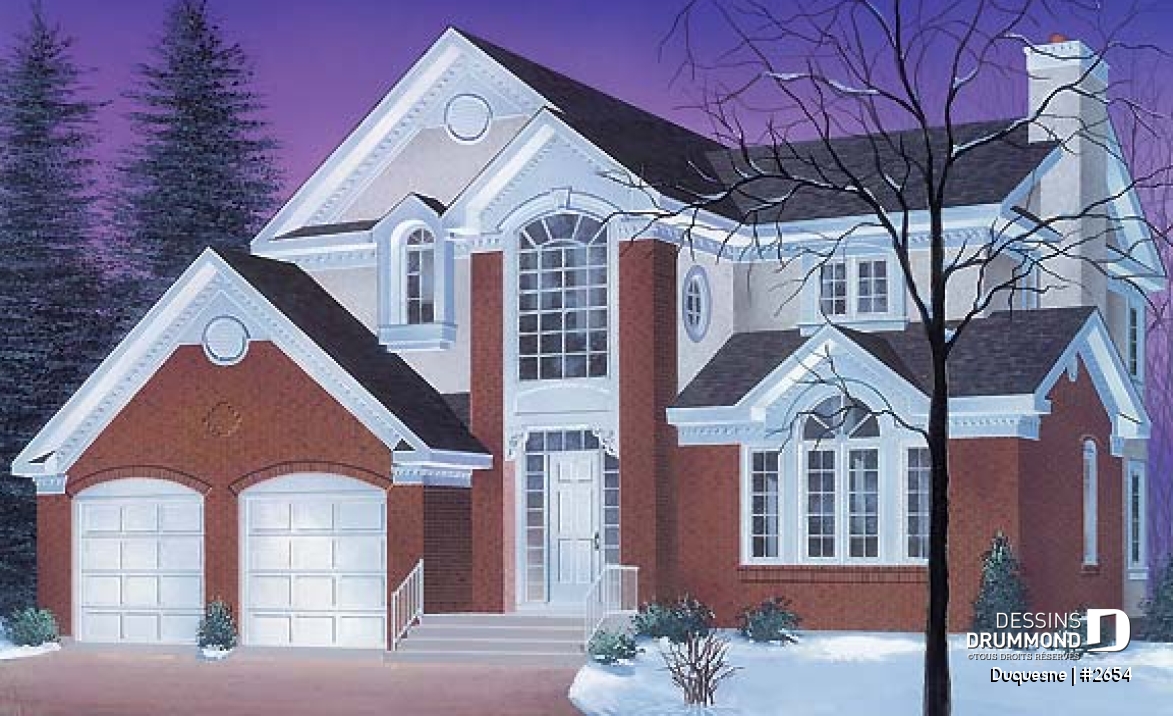 Vue avant - MODÈLE DE BASE - 2 étages, 4 chambres, séjour avec foyer, cuisine originale, garage double - Duquesne
