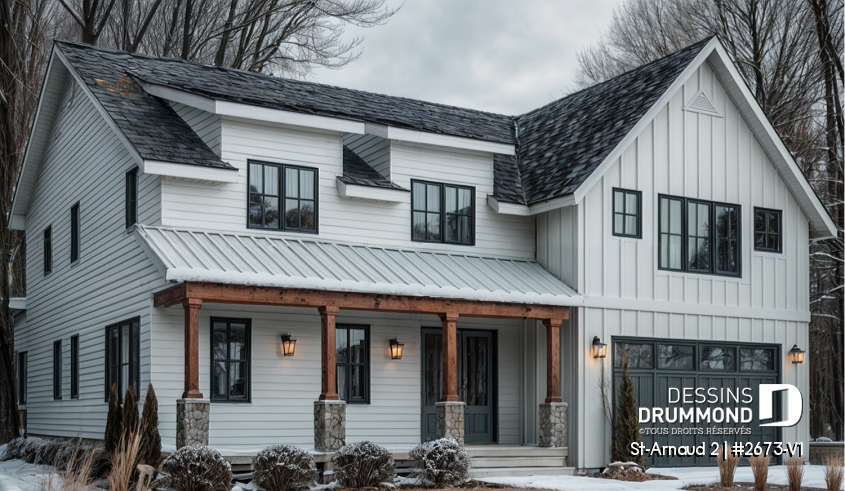 Alternative - Plan maison style farmhouse champêtre, 5 chambres, 4.5 salles de bain, garage double, superbe fenestration - St-Arnaud 2