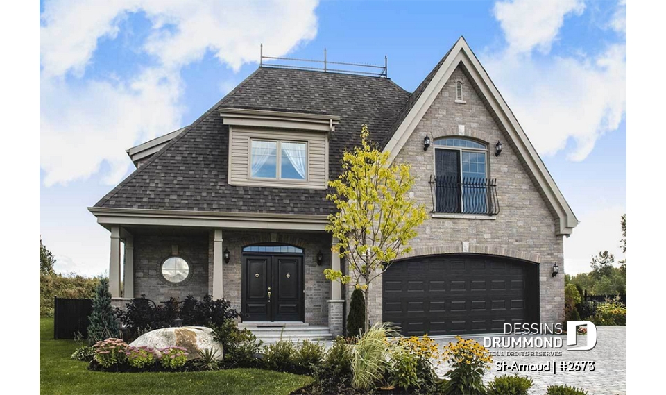 Vue avant - MODÈLE DE BASE - Plan de maison classique, 4 chambres, 3.5 salle de bain, foyer central, buanderie au rdc, superbe lumière - St-Arnaud