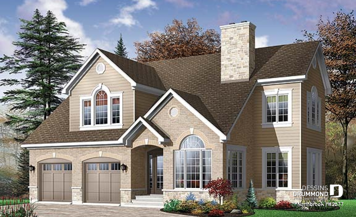 Vue avant - MODÈLE DE BASE - Plan de maison à 2 étages, garage double, 4 chambres, bureau à domicile, suite des maîtres - Northbrook