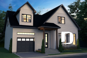 Vue avant - MODÈLE DE BASE - Plan de maison à étage 3 chambres, garage, grande cuisine, garde-manger, vestiaire - Augusta 3
