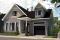 Version couleur no. 1 - Vue avant - Plan de maison style Cape Cod 3 chambres, garage, idéale pour terrain étroit, garde-manger, buanderie au r-d-c - Augusta