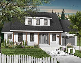 Vue avant - MODÈLE DE BASE - Plan de maison canadienne 3 chambres, 2.5 salles de bain, foyer deux faces, coin déjeuner, garage - Baker