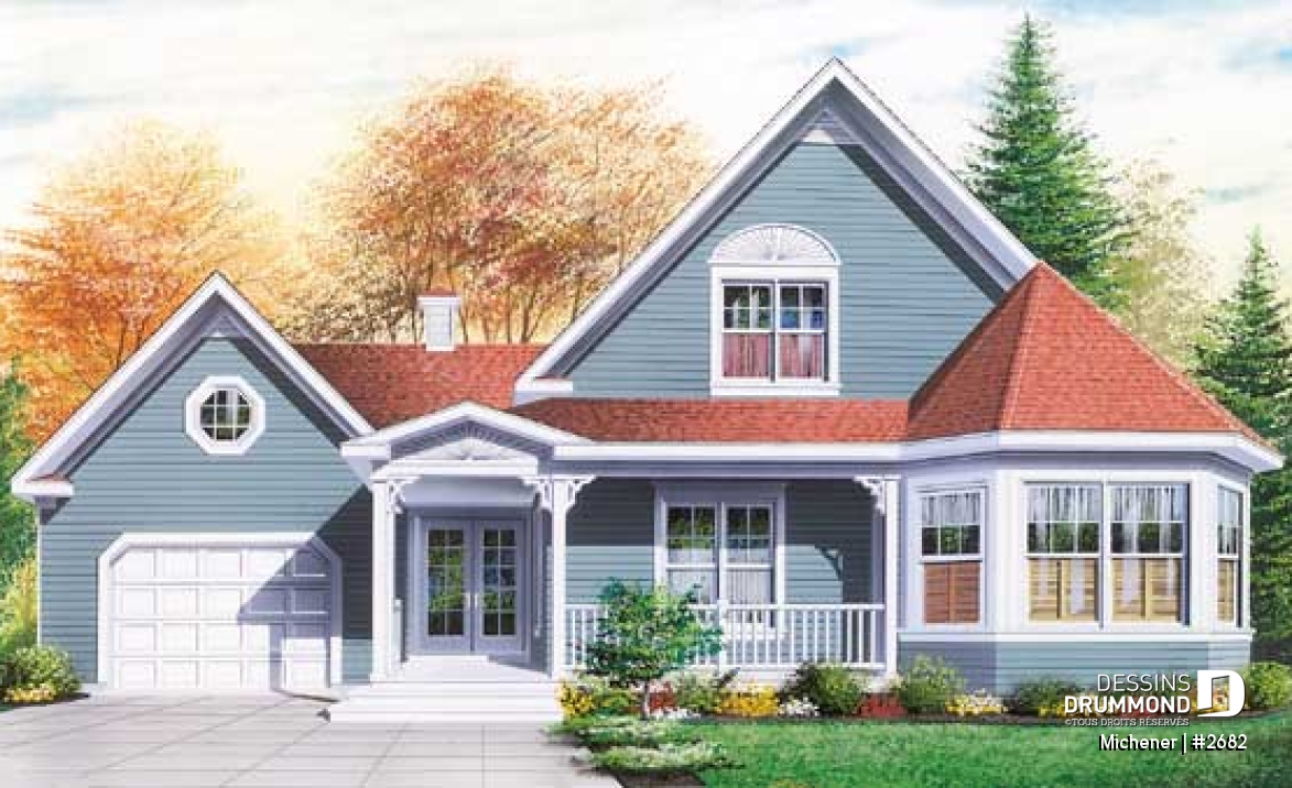 Vue avant - MODÈLE DE BASE - Maison inspiration victorienne, bureau à domicile à entrée privée, chambres avec walk-in, grand espace boni - Michener