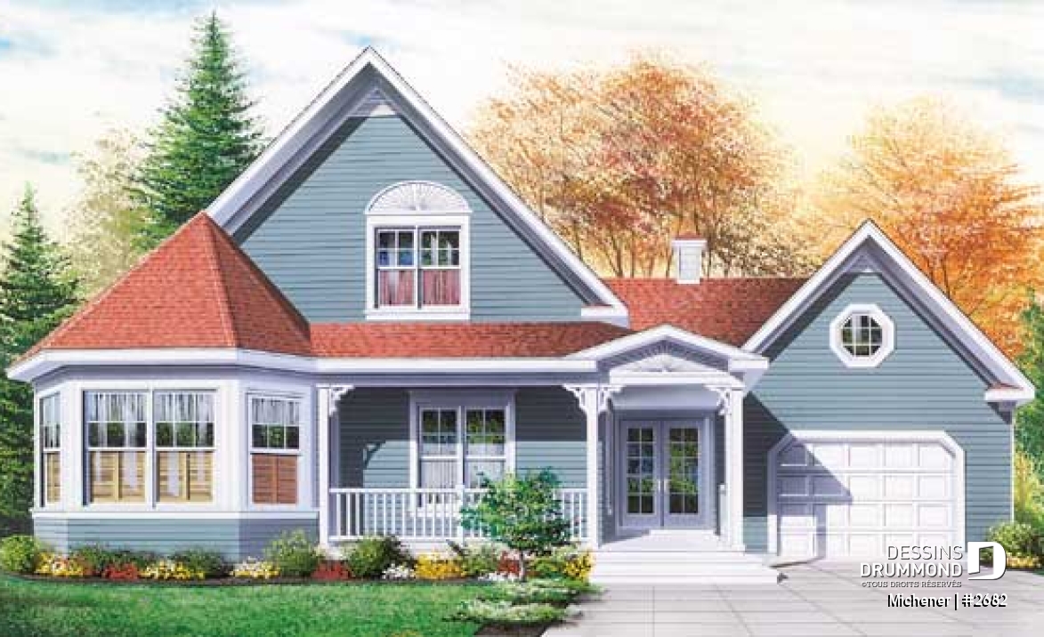 Vue avant - MODÈLE DE BASE - Maison inspiration victorienne, bureau à domicile à entrée privée, chambres avec walk-in, grand espace boni - Michener