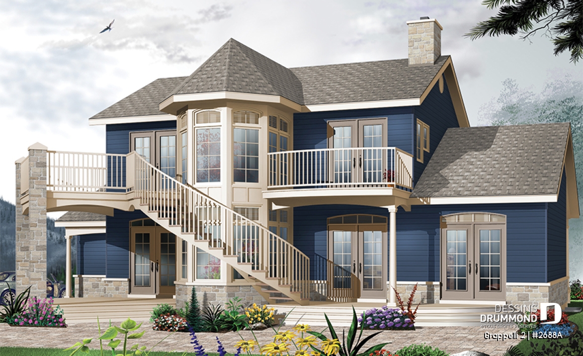 Vue arrière - MODÈLE DE BASE - Plan de maison avec vue panoramique, 3 à 4 chambres, champêtre avec grand espace boni, garage double - Grappelli 2