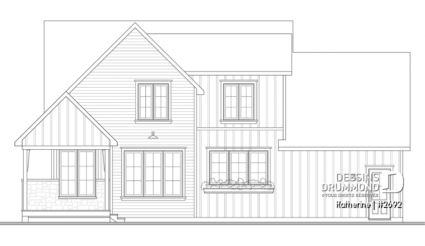 Élévation arrière du plan de maison unifamiliale 2692 Élévation arrière - Katherine