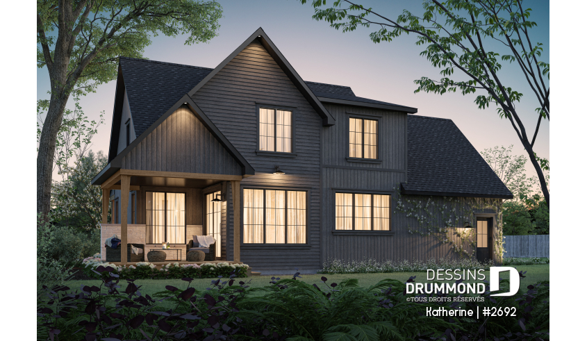 Vue arrière - MODÈLE DE BASE du plan de maison unifamiliale 2692 Vue arrière - MODÈLE DE BASE - Katherine