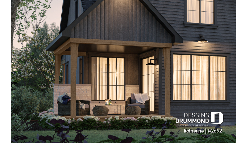 Vue arrière - MODÈLE DE BASE du plan de maison unifamiliale 2692 Vue arrière - MODÈLE DE BASE - Katherine