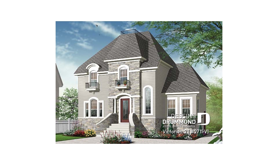 Vue avant - MODÈLE DE BASE - Plan de maison style victorien à étages, 3 chambres, bureau à domicile de bon format  - Victorien 2