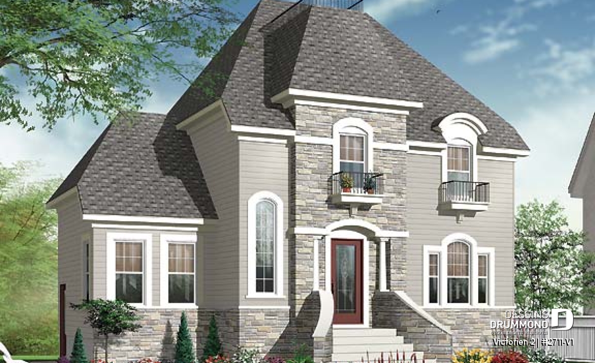 Vue avant - MODÈLE DE BASE - Plan de maison style victorien à étages, 3 chambres, bureau à domicile de bon format  - Victorien 2