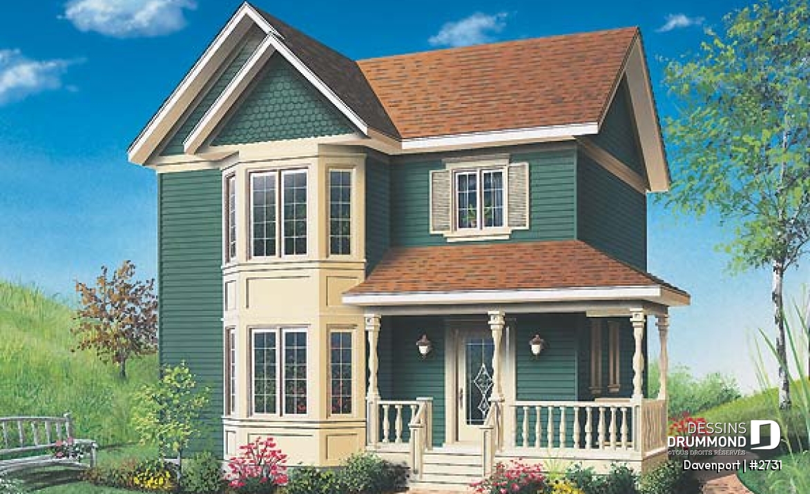 Vue avant - MODÈLE DE BASE - Plan de maison à étages, 3 chambres, fenestration abondante, cuisine avec îlot - Westfield