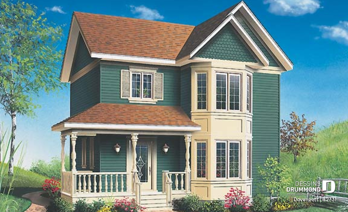 Vue avant - MODÈLE DE BASE - Plan de maison à étages, 3 chambres, fenestration abondante, cuisine avec îlot - Westfield