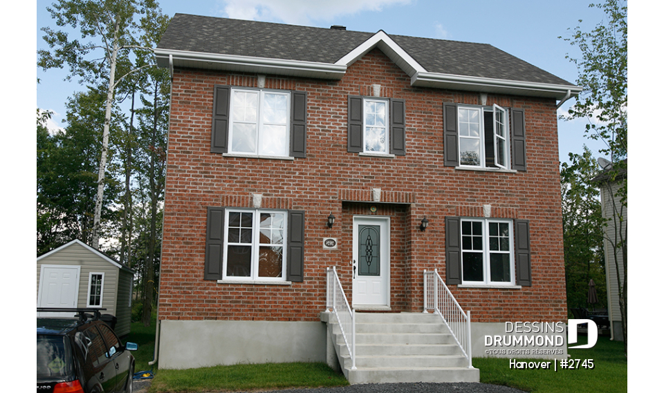 Vue avant - MODÈLE DE BASE - Maison style anglais, 4 chambres, vestibule, foyer et salle de lavage au rez-de-chaussée - Hanover