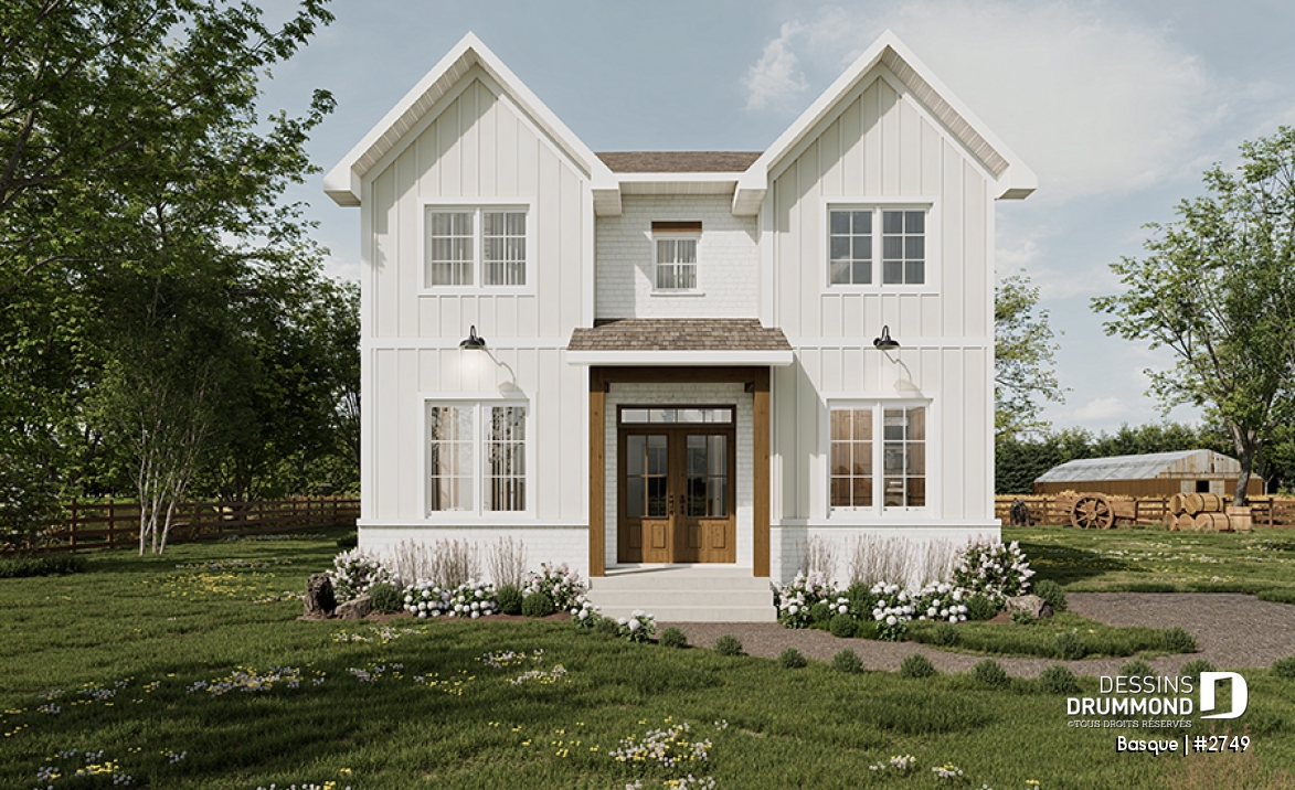 Vue avant - MODÈLE DE BASE - Maison Farmhouse moderne et lumineuse avec foyer au gaz, 4 chambres incluant superbe suite des parents - Basque
