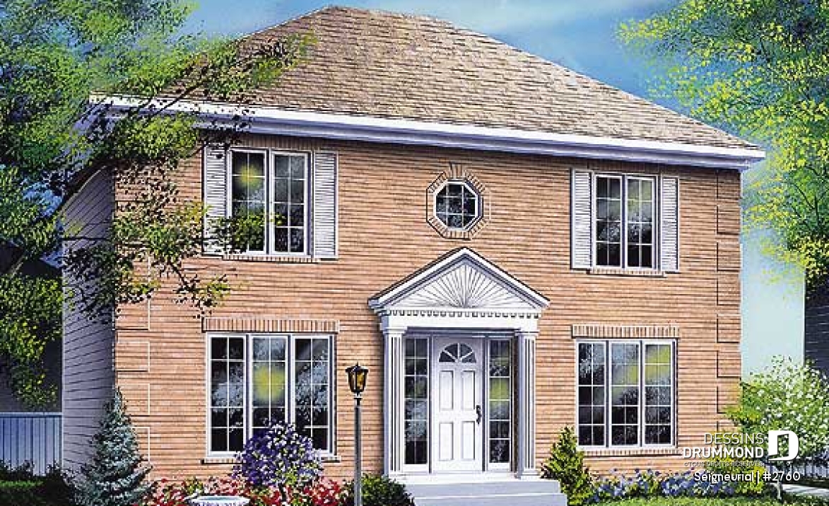 Vue avant - MODÈLE DE BASE - Plan de cottage style anglais, 3 chambres, salle à manger formelle, grande salle de bain familiale - Seigneurial