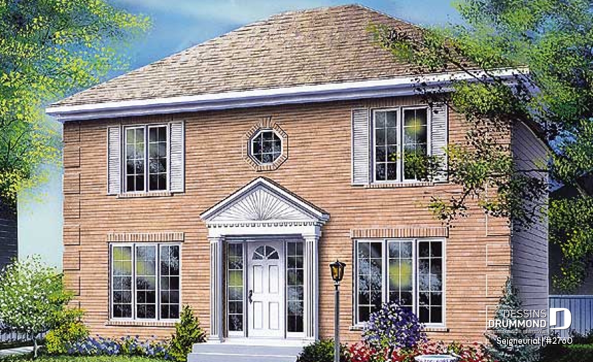 Vue avant - MODÈLE DE BASE - Plan de cottage style anglais, 3 chambres, salle à manger formelle, grande salle de bain familiale - Seigneurial
