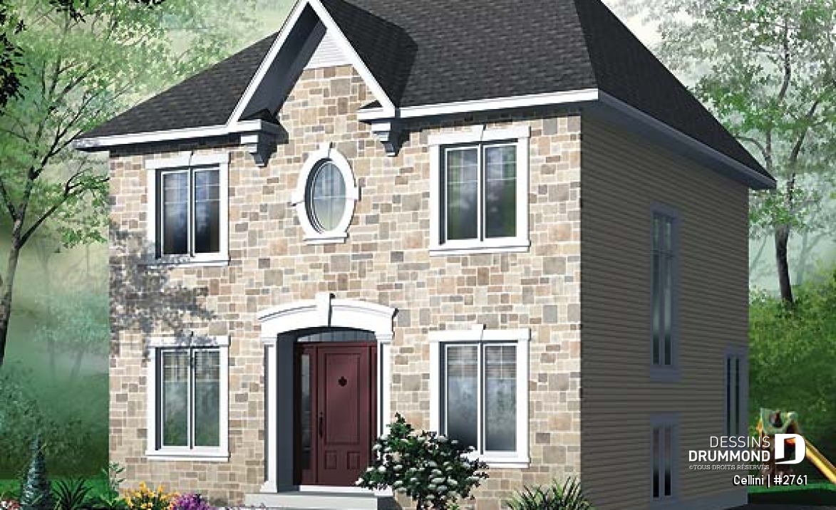 Vue avant - MODÈLE DE BASE - Plan de cottage de style anglais, 3 chambres, buanderie au r-d-c, grande cuisine et séjour avec foyer - Cellini