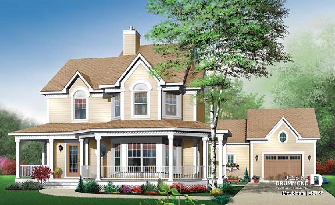 Vue avant - MODÈLE DE BASE - Plan maison 3 chambres,  grande suite des maîtres, buanderie à l'étage, foyer, garde manger et îlot - Maybloom