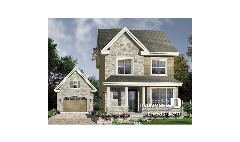 Version couleur no. 1 - Vue avant - Maison économique, style craftsman, 2 à 3 ch., salle de séjour remarquable - Edward 2