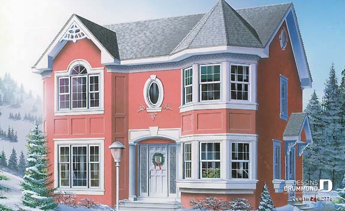 Vue avant - MODÈLE DE BASE - Maison d'inspiration victorienne offrant 4 chambres, bureau à domicile, 2 salles de bain à l'étage, et plus! - Célestin 2