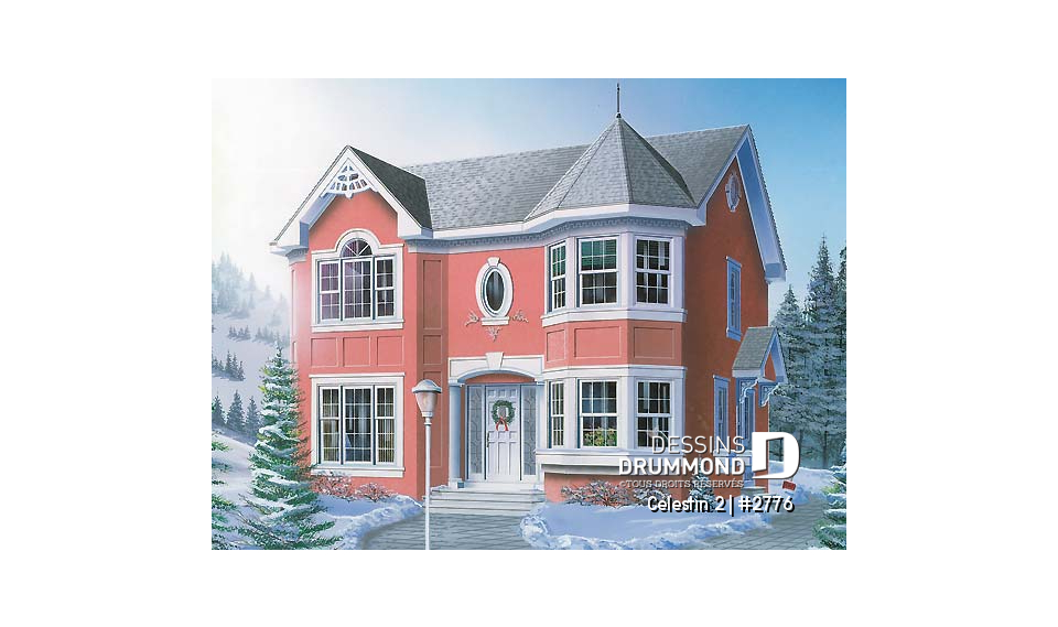Vue avant - MODÈLE DE BASE - Maison d'inspiration victorienne offrant 4 chambres, bureau à domicile, 2 salles de bain à l'étage, et plus! - Célestin 2