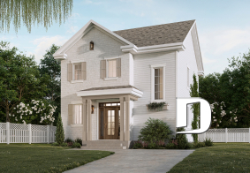 Vue avant - MODÈLE DE BASE - Plan de maison à étage style cottage anglais avec sous-sol optionnel au Québec. - Rougemont