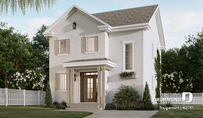 Vue avant - MODÈLE DE BASE - Plan de maison à étage style cottage anglais avec sous-sol optionnel au Québec. - Rougemont