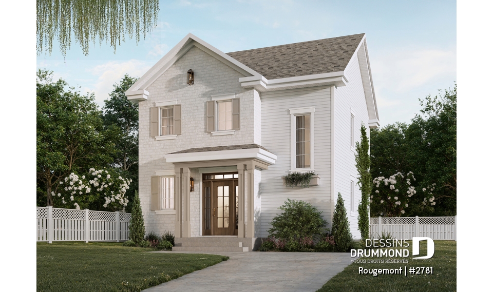 Vue avant - MODÈLE DE BASE - Plan de maison à étage style cottage anglais avec sous-sol optionnel au Québec. - Rougemont