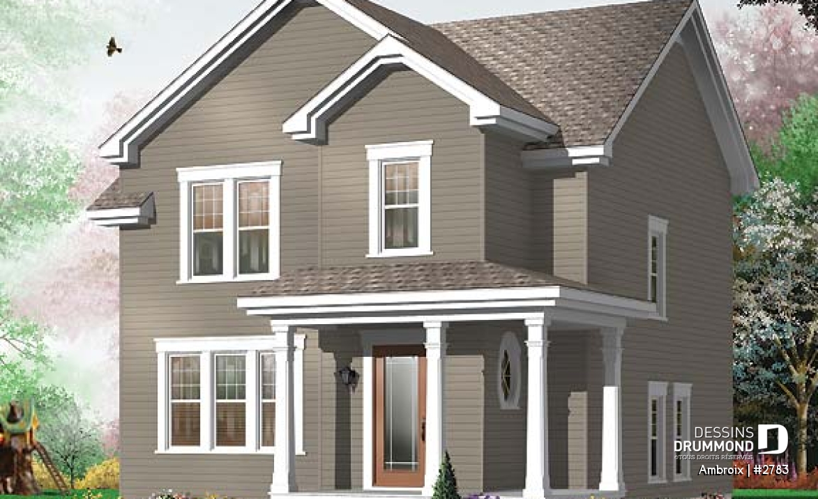 Vue avant - MODÈLE DE BASE - Plan de cottage abordable offrant 3 grandes chambres,  buanderie au rez-de-chaussée et vestibule fermé - Ambroix