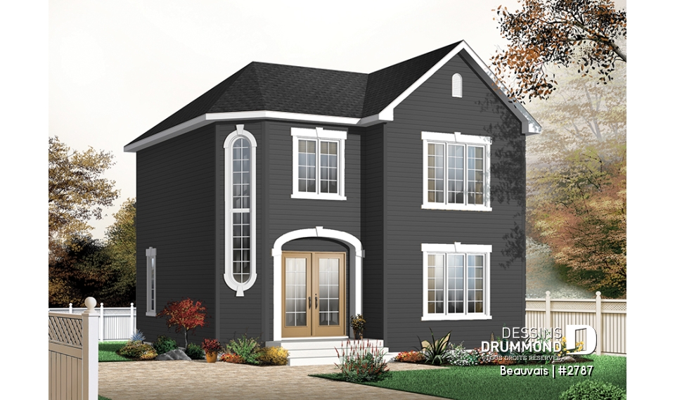 Version couleur no. 1 - Vue avant - Plan maison abordable, 3 chambres, salle de lavage au r-d-c, 1.5 salleS de bain - Beauvais