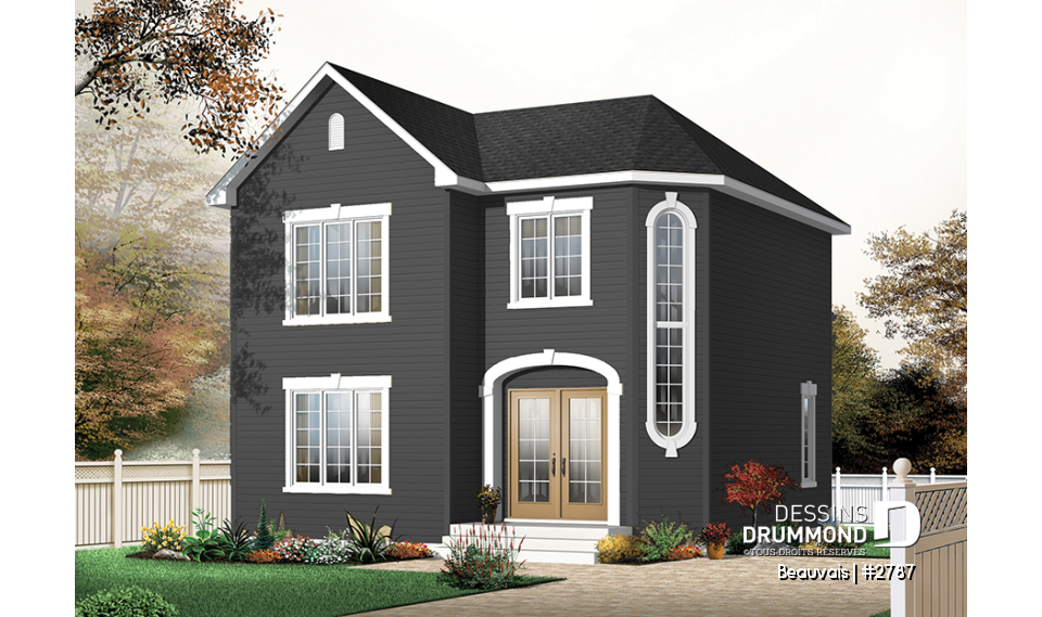 Version couleur no. 1 - Vue avant - Plan maison abordable, 3 chambres, salle de lavage au r-d-c, 1.5 salleS de bain - Beauvais