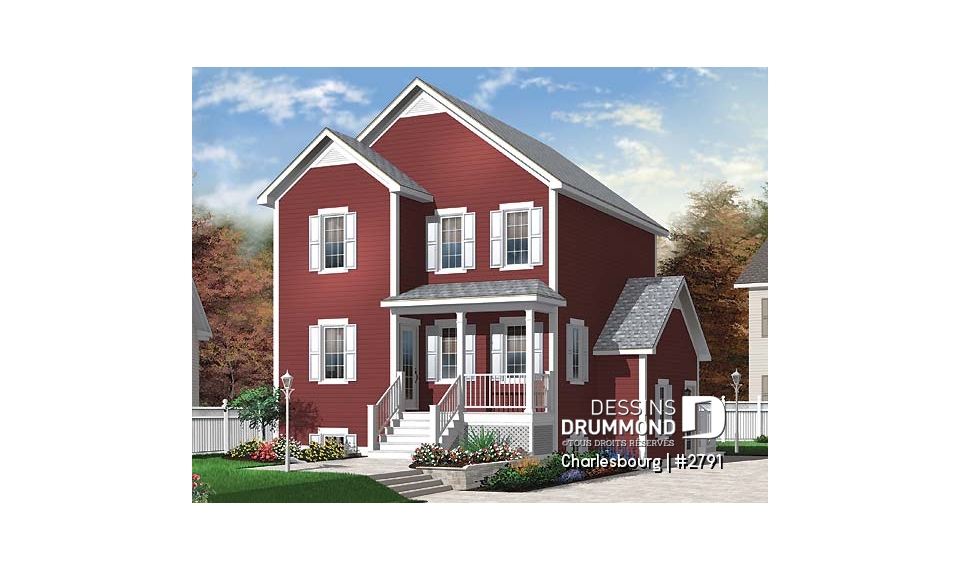 Vue avant - MODÈLE DE BASE - Plan de maison champêtre, 3 chambres, salle de lavage au rez-de-chaussée, sous-sol non fini - Charlesbourg