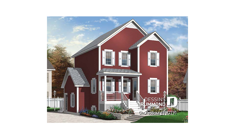 Vue avant - MODÈLE DE BASE - Plan de maison champêtre, 3 chambres, salle de lavage au rez-de-chaussée, sous-sol non fini - Charlesbourg