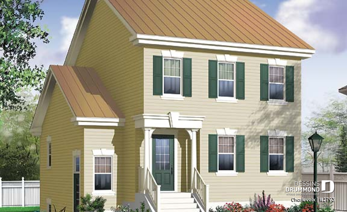 Vue avant - MODÈLE DE BASE - Plan de maison de style cottage champêtre, 3 chambres, îlot à la cuisine, salle de lavage au rez-de-chaussée - Charlevoix