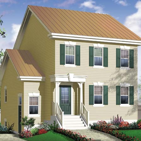 Vue avant - MODÈLE DE BASE - Plan de maison de style cottage champêtre, 3 chambres, îlot à la cuisine, salle de lavage au rez-de-chaussée - Charlevoix