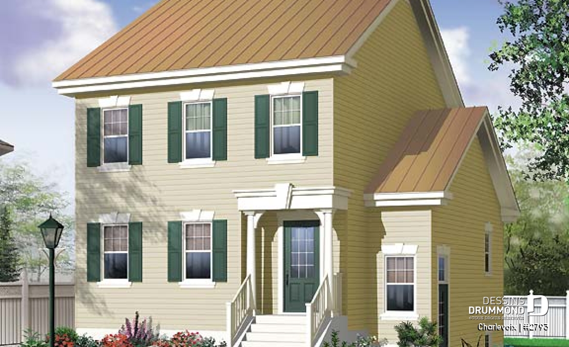Vue avant - MODÈLE DE BASE - Plan de maison de style cottage champêtre, 3 chambres, îlot à la cuisine, salle de lavage au rez-de-chaussée - Charlevoix