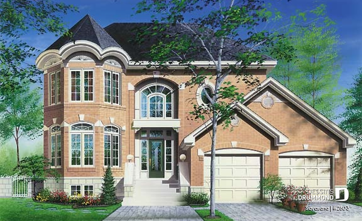Vue avant - MODÈLE DE BASE - Plan de maison d'inspiration victorienne, superbe suite des parents, garage double ou bureau - Savasana