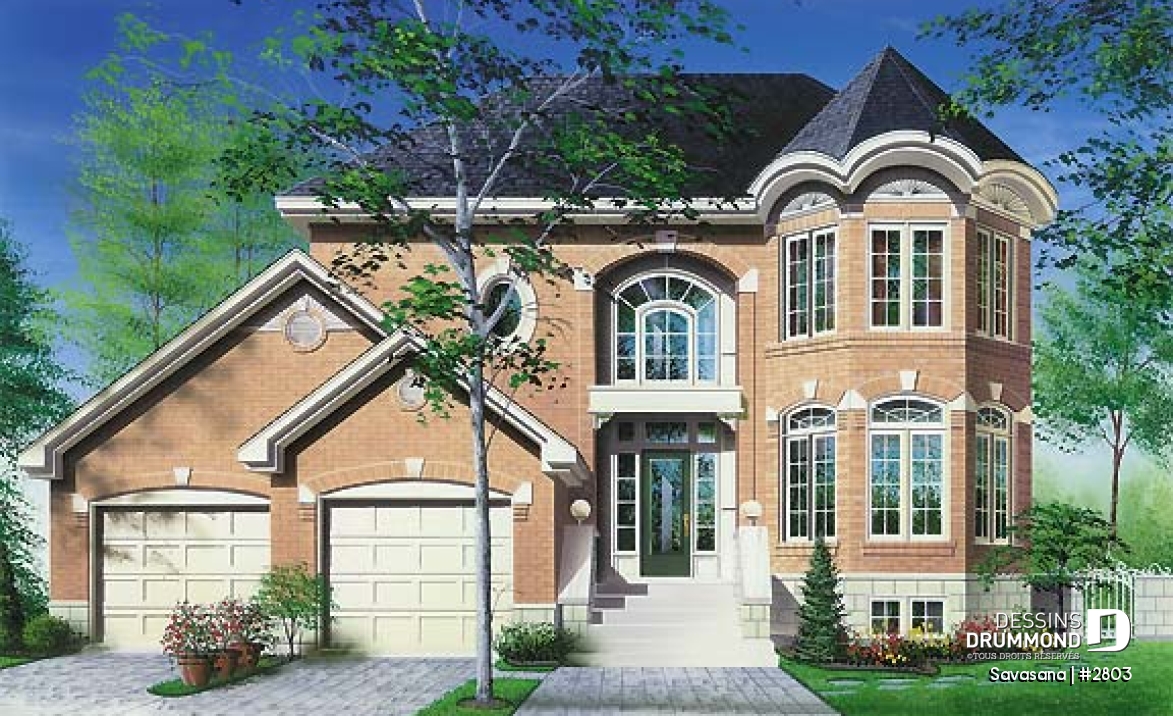 Vue avant - MODÈLE DE BASE - Plan de maison d'inspiration victorienne, superbe suite des parents, garage double ou bureau - Savasana