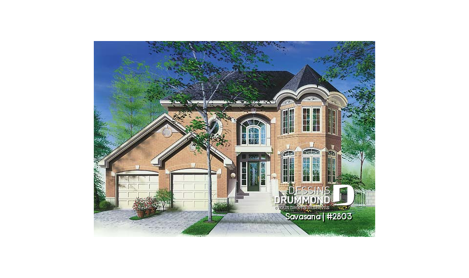 Vue avant - MODÈLE DE BASE - Plan de maison d'inspiration victorienne, superbe suite des parents, garage double ou bureau - Savasana