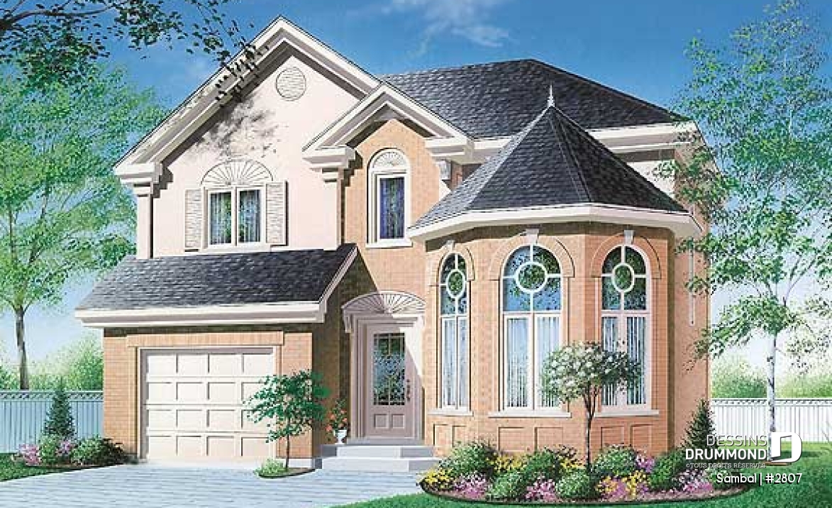 Vue avant - MODÈLE DE BASE - Maison d'influence victorienne avec garage, vestibule à l'entrée, suite des parents à l'étage - Sambal