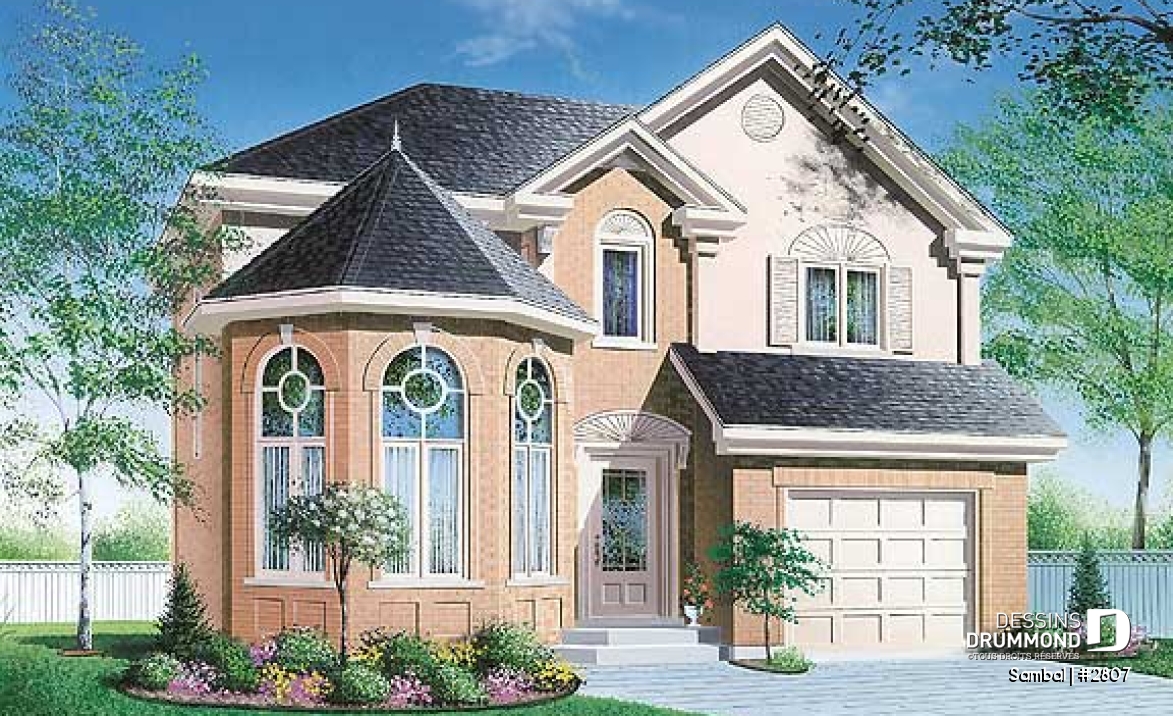 Vue avant - MODÈLE DE BASE - Maison d'influence victorienne avec garage, vestibule à l'entrée, suite des parents à l'étage - Sambal