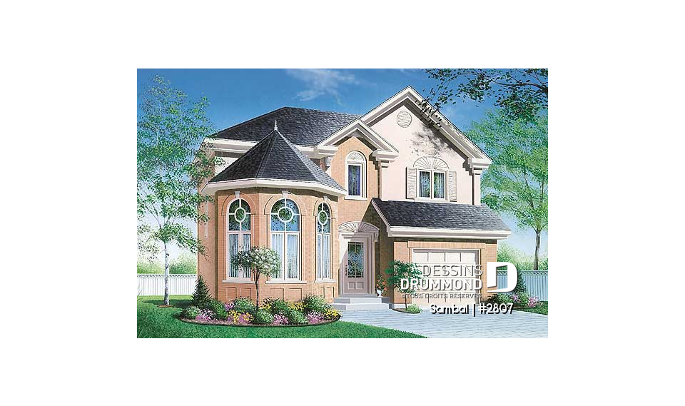 Vue avant - MODÈLE DE BASE - Maison d'influence victorienne avec garage, vestibule à l'entrée, suite des parents à l'étage - Sambal